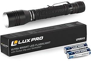 LUXPRO LP290V3 LED Flashlight - Bright 300 Lumens with 3 Light Modes - Aircraft-Grade Aluminum with IPX4 Waterproof Protection & Patented TackGrip - Camping, Outdoor, Home - Batteries Included