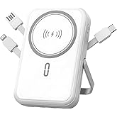 Power Bank 10000mAh Compatible with MagSafe, Magnetic Portable Charger with Digital Display, 15W Wireless Fast Charging, Built-in 3 Cables Compatible with iPhone 17/16/15/14/13/12 Series (White)