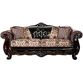 Furniture of America Eli Faux Leather Tufted Sofa in Burgundy and Dark Brown