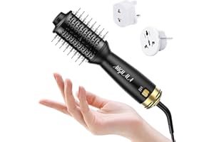 ANGILALA Dual Voltage(100~250V) Mini Hair Dryer Brush with European Plug Adapter for International Travel, Europe Travel Essentials for Women