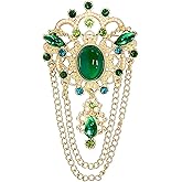 WCRAZYE Rhinestone Tassel Brooches Lapel Pins for Women Dainty Emerald Green CZ Vintage Antique Gold Pearl Rhinestones Flower Brooches Pin for Dress Suit Clothes Accessories Fashion Jewelry