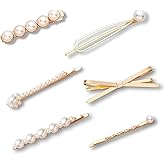 6 Pack Gold pearl bobby pins Women Girls Valentines Mother’s Day Hair Clip Barrettes Decorative accessories Bridal Wedding Birthday Prom Xmas holiday Party Gift (A)