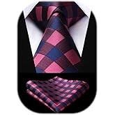 HISDERN Ties for Men Plaid Checkered Tie with Pocket Square Woven Business Formal Necktie Handkerchief Set Wedding Party