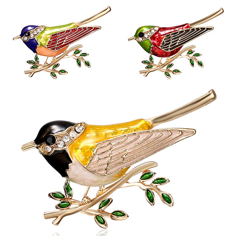 CAREOR Enamel Rhinestone Oriole Bird Branch Brooch Pins - Men Women's Alloy Bird Brooches for Suits Dress Banquet Jewelry Gift
