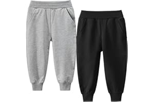 Winzik Boys Sweatpants, Boys Pants Toddlers Boys Christmas Clothes Kids 2-Pack Cotton Pull On Jogger Pants 2-8T