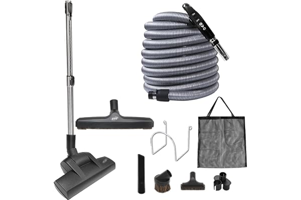 OVO Central Vacuum Deluxe Plus Kit, 35ft ON/Off Low-Voltage Hose, Air Driven Carpet Beater, 12’’ Premium Floor Brush, Cleanin