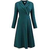 Hobemty Women's Wrap Dress A-Line Pleated Midi Long Sleeve Dresses