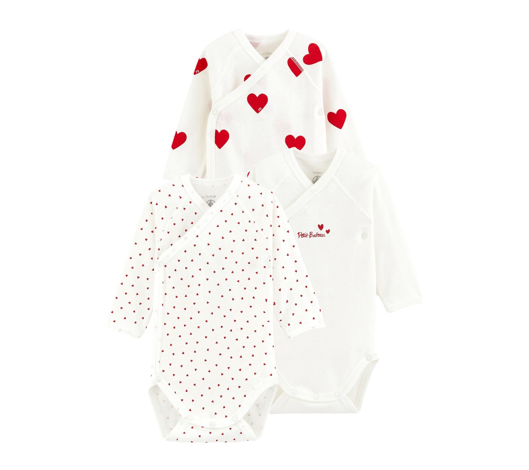 Petit Bateau Baby Girls’Long Sleeve Newborn Body (Pack of 3) , Variant 1, 3 months