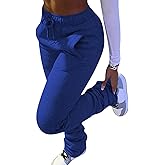 Famnbro Women Stacked Sweatpants Thick Warm Fleece Lined Pants Drawstring Waist Ruched Active Joggers
