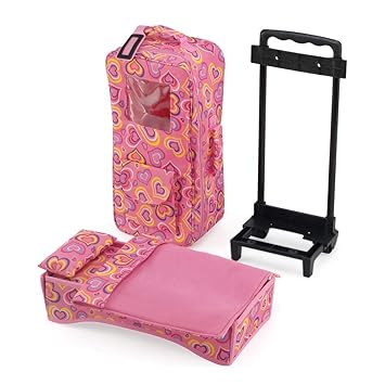 Emily Rose 14 Inch Doll Accessories | Travel Doll Carrier Backpack Case, Includes Heavy Duty Trolley, Storage Compartments and Removable Doll Bed with Bedding | Fits 14 American Girl Wellie Wishers