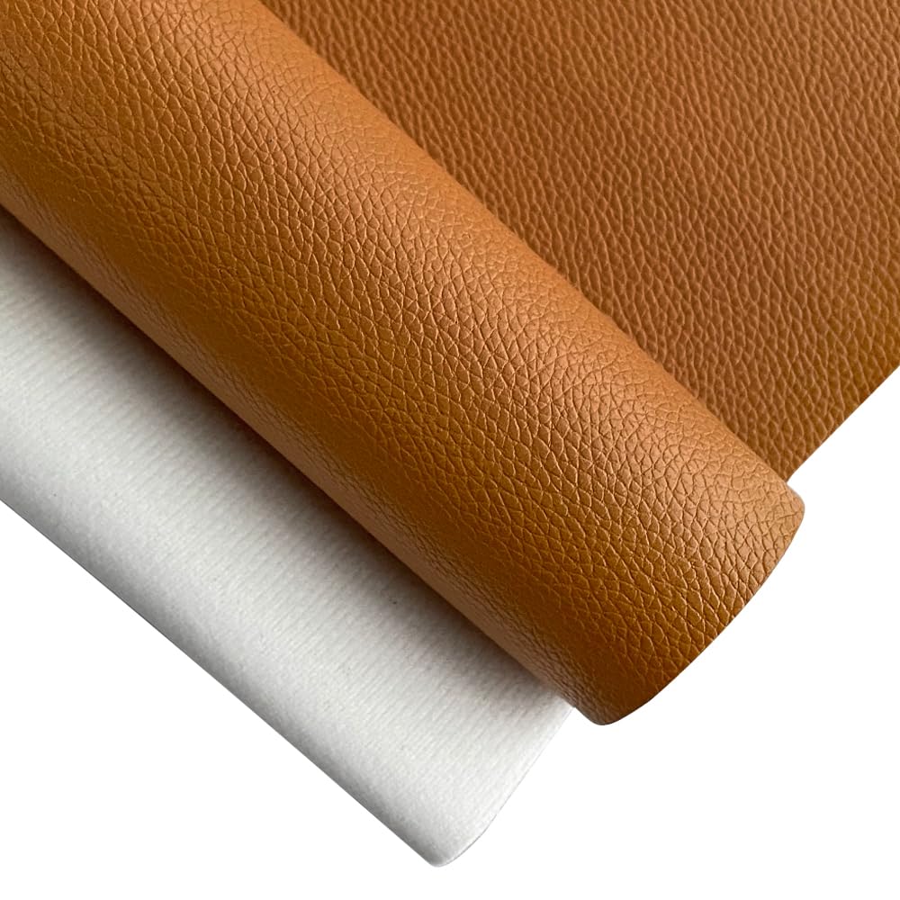 XHT 30x135cm Lychee Texture Solid Color Faux Leather Soft PU Vinyl Synthetic Leather for Earrings Bows Craft Making (Sandybrown)