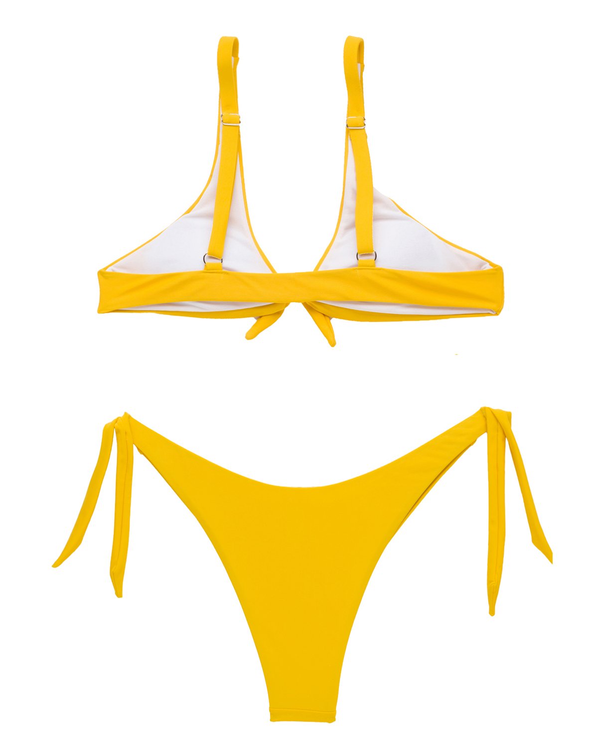 X-HERR Womens Tie Knot Front Swimsuit Padded Top High Cut Cheeky Pantie Bikini Set (Yellow,Large)
