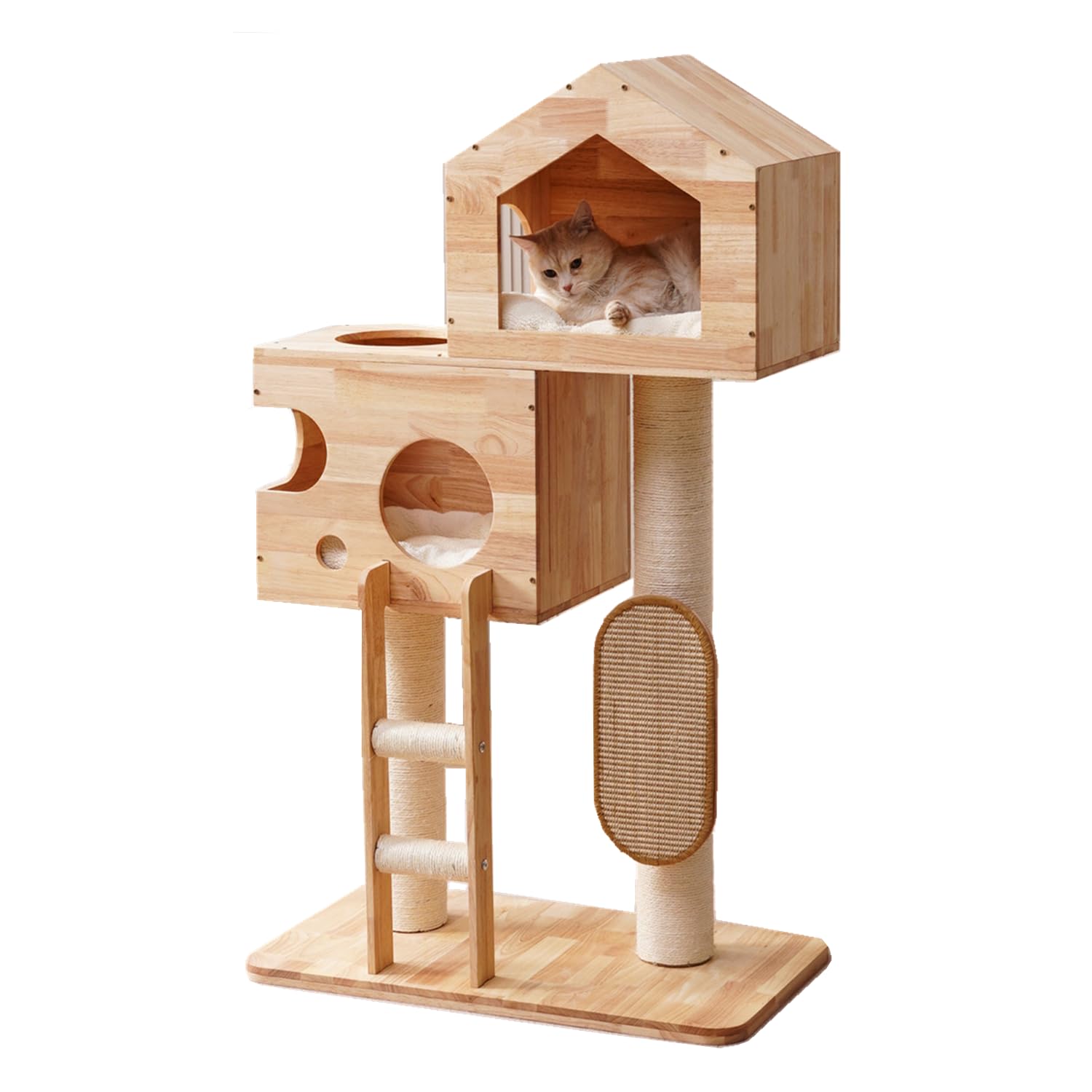 Photo 1 of **FOR PARTS ONLY** SHENGOCASE Modern Real Solid Rubber Wood Large Cat Tree Tower Castle with Big Enclosed Bed, House Condo, Scratching Post and Sisal Scratcher with Ladder for Multiple Cats