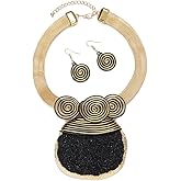 CETVLY Chunky African Costume Jewelry Set for Women - Colorful Ethnic Boho Bib Collar Choker,Tribal Wire Wrapped Big Stone Large Crystal Statement Necklace and Earrings Set