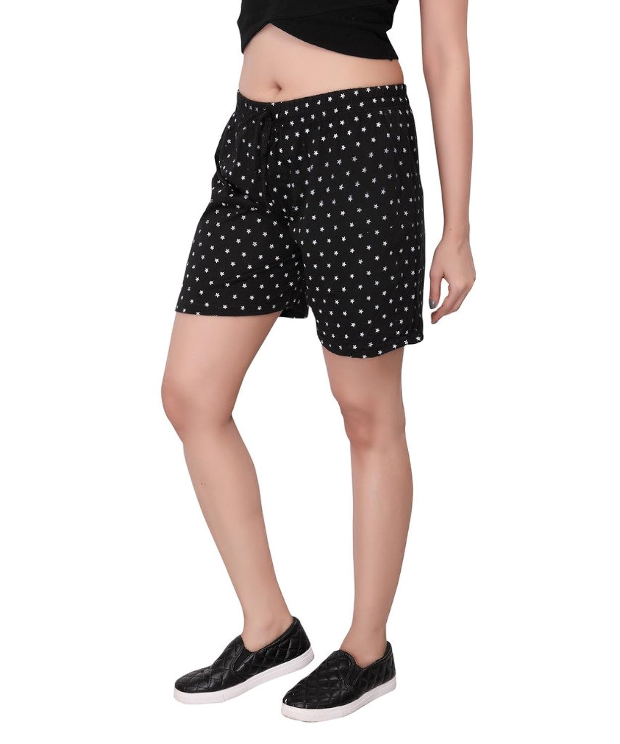bfly women's star printed cotton hosiery shorts(black)
