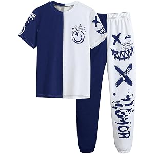 Boy's Graphic 2 Piece Outfits Short Sleeve T Shirts Elastic Waist Pants Set
