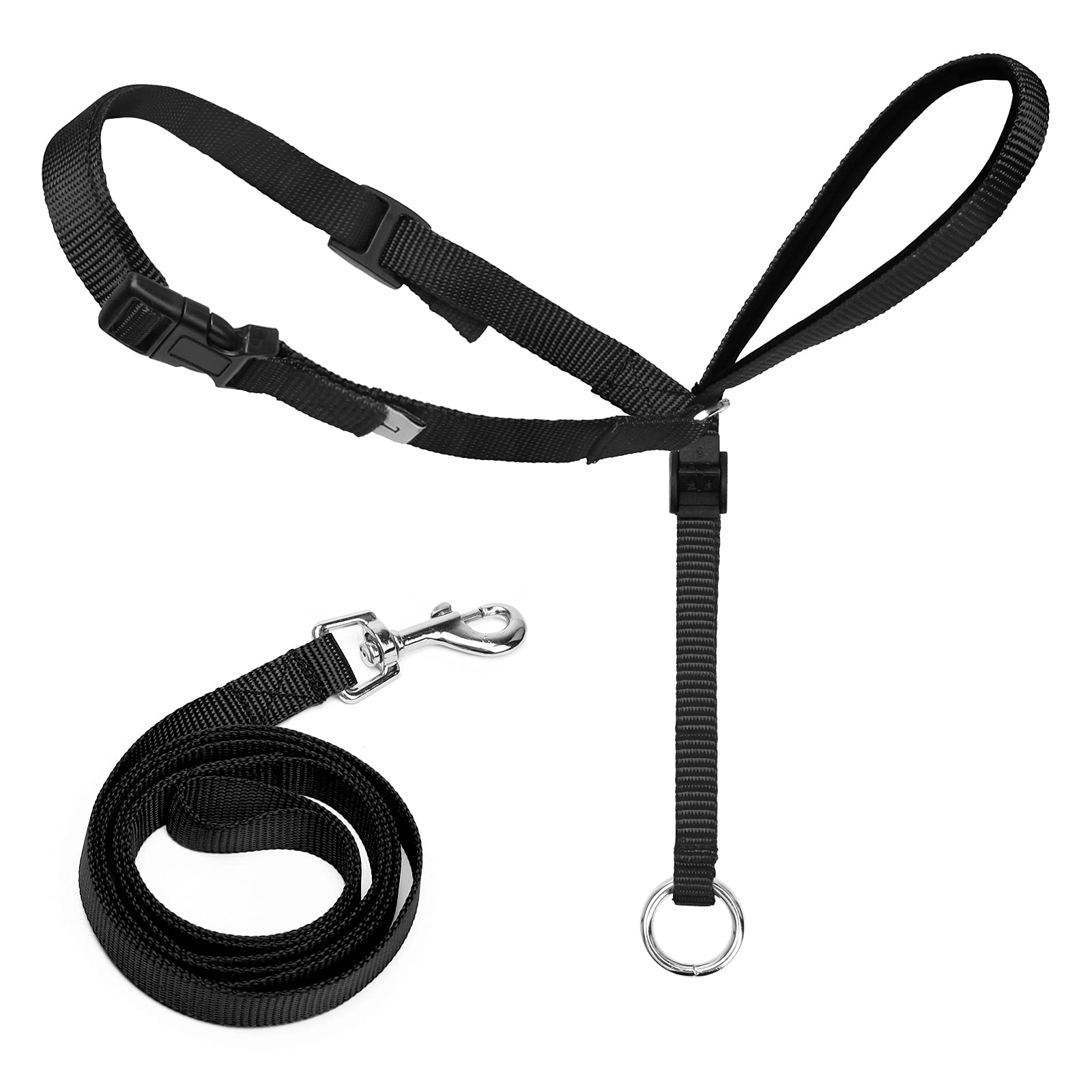 Dog Head Halter, Adjustable Headcollar with 120 cm Nylon Rope for Small Medium Large Dogs Working Training (Black)
