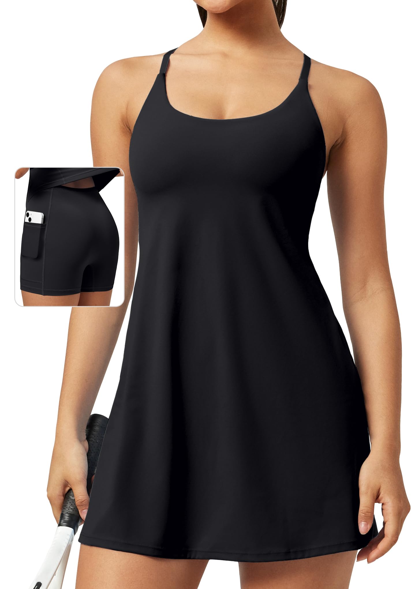 Photo 1 of Ewedoos Athletic Tennis Dress for Women with Shorts Underneath Easy Peezy U Neck Adjustable Straps Active Workout Dress