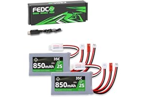 FEDCO 7.4V Lipo Battery 2S 35C 850mAh Rechargeable JST&PH2.0&MX2.0&MJ Plug Connector With USB Charger For SCX24 CR18P FCX18 FCX24 RC Crawler WLtoys A949 K929 and More 1/18 1/24 RC Car Boat RC Airplane