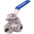 DERNORD 3-Way Ball Valve, L Mounting Pad, Stainless Steel 304 Female Type For Water, Oil, And Gas With Vinyl Locking Handle (2 Inch NPT