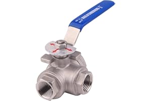DERNORD 3-Way Ball Valve, T Mounting Pad, Stainless Steel 304 Female Type with Vinyl Locking Handle (1/2 Inch NPT)