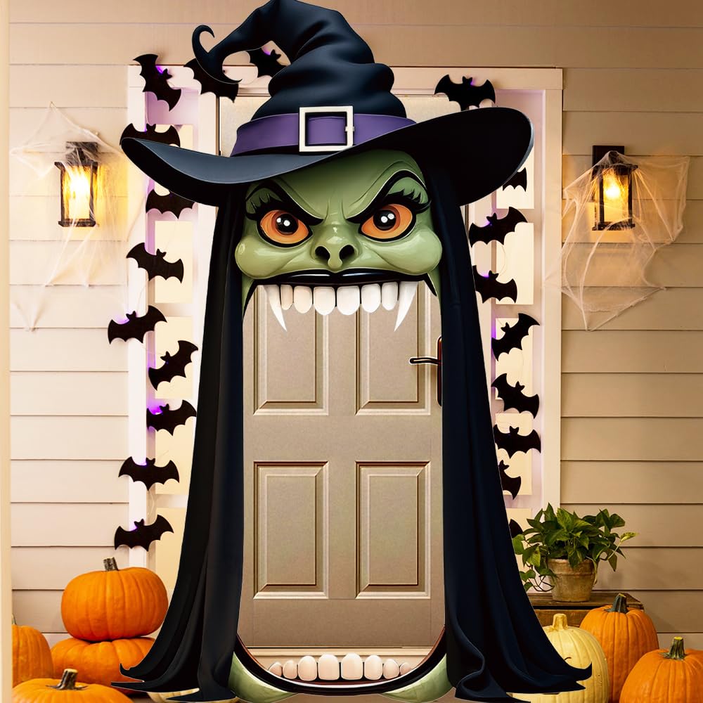 Photo 1 of Halloween Witch Garage Door Decorations,87"X64"Witch Party Decorations,Scary Door Decoration for Indoor/Witch Party/Porch/Yard/Garage Door