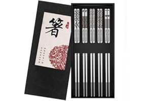 Reusable Stainless Steel Metal Chopsticks Set, Cute Laser Engraved & Non-Slip, Dishwasher Safe Chopsticks for Japanese, Korea