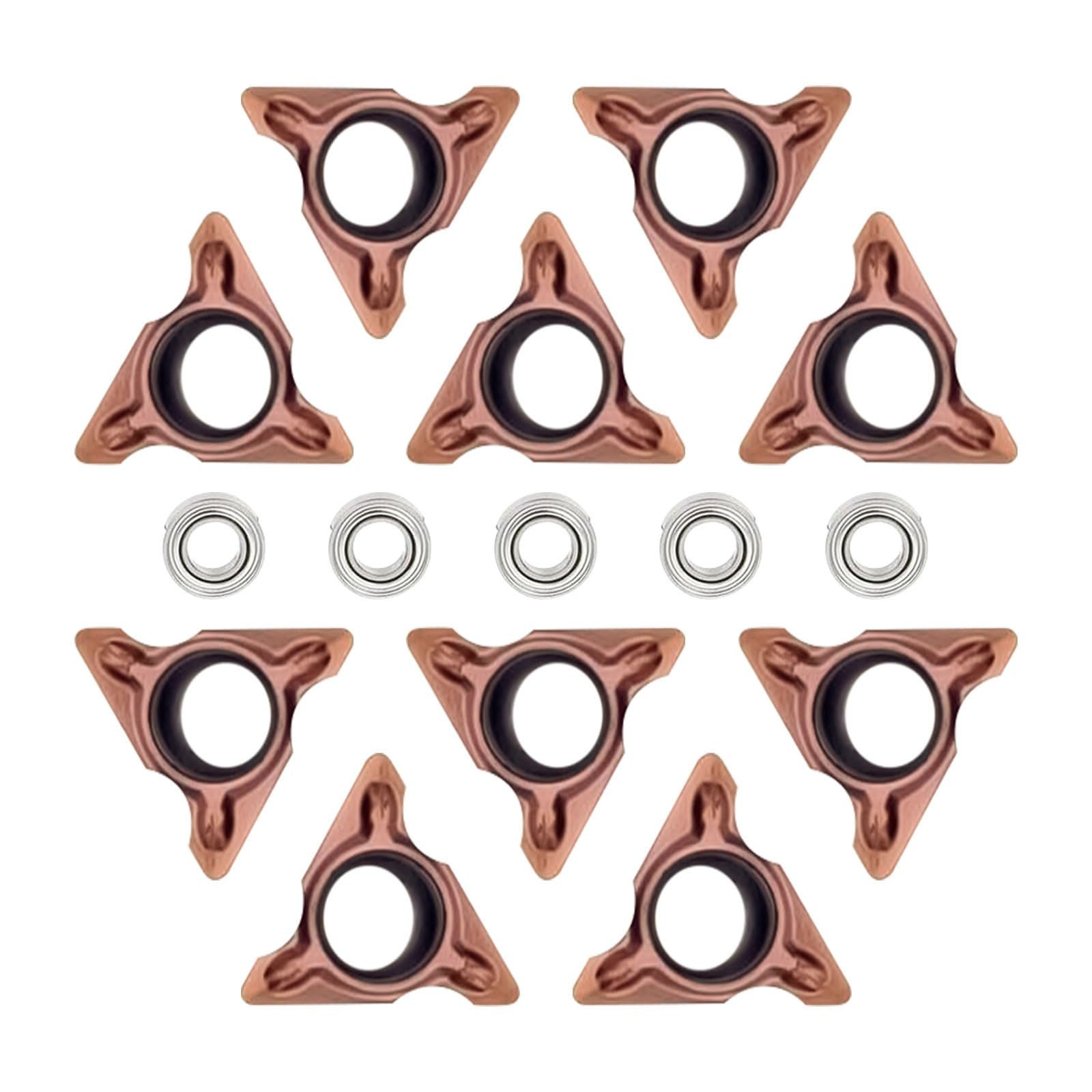 10Pcs R Inserts Carbide Turning Inserts with 5 Bearings, Indexable Inserts for Lathe Turning Tool Holder Replacement Insert (10 R Inserts+5 Bearings)