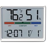 Luzsco Digital Hygrometer, Indoor Thermometer with Clock &amp; Humidity - White | Temp Gauge, Comfort Ind., Wall-Mount, Magnetic/Desk, Alarm, Bedroom, Baby Room, Office &amp; Kitchen