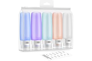 FUNAURORE Travel Bottles for Toiletries, 3 OZ Tsa Approved Travel Size Containers with Labels, Silicone Leak Proof BPA Free Squeezable Travel Essentials for Shampoo, Conditioner,Lotion (5 Pack)