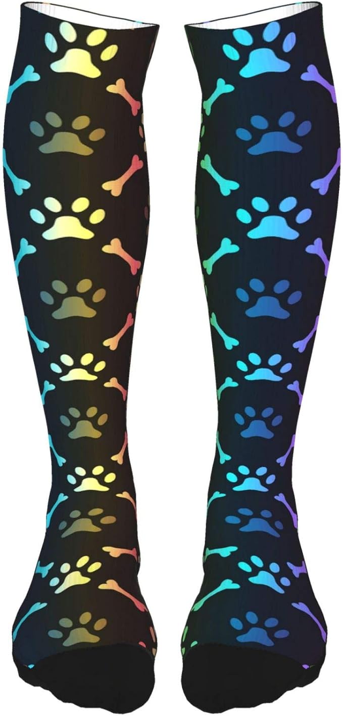 Dog Paw Rainbow Print Winter Socks For Women Men Funny Knee