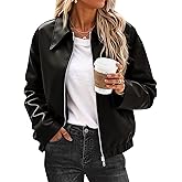 Cicy Bell Womens Faux Leather Bomber Jackets Cropped Motorcycle Casual Coats Fall Trendy Zip Up Outerwear