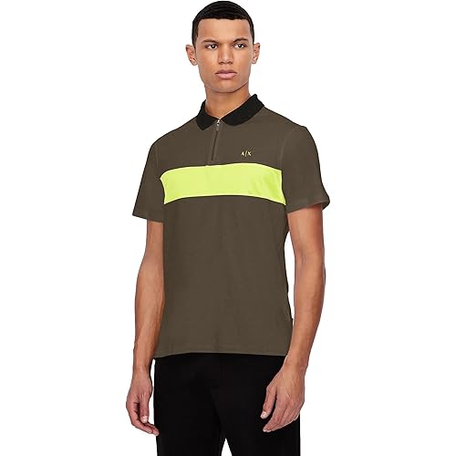 AX Armani Exchange Men's Colorblock Zip Up Polo Shirt