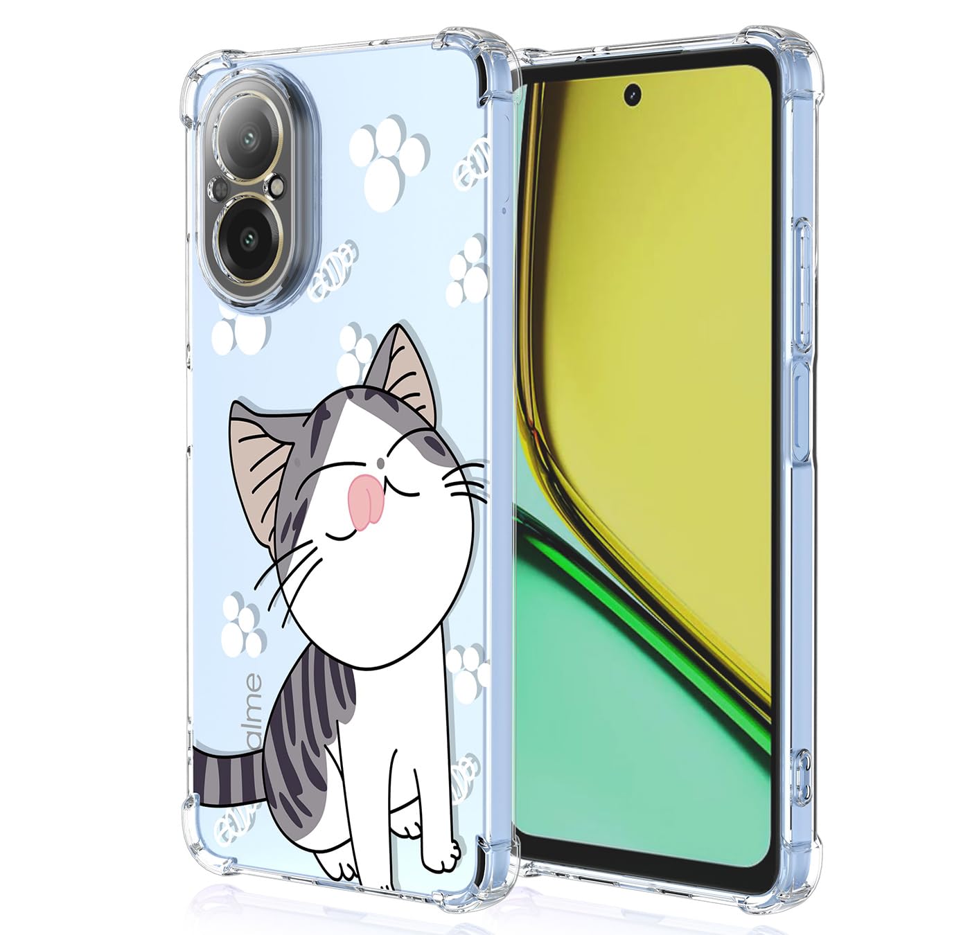 YUXING Clear Case for Realme C67 4G - Cute Cool Pattern Design Slim Transparent Protective Case Soft TPU Shockproof Bumper Cover (Cat)