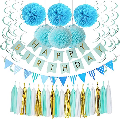 Well Wreapped Blue Birthday Decorations Happy Birthday Banner With