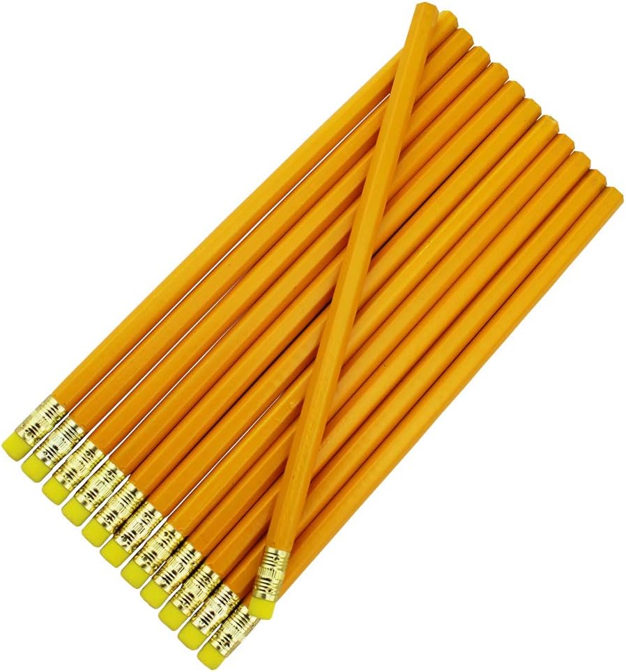 ezpencils Blank Pencils Bulk – Hexagon Pencils – Yellow Barrel and Eraser – Package of 10 - Non-Personalized - 2HB Black Lead - School - Office - Blanks - Non-smear eraser