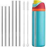 XZESH 6PCS Metal Straw Replacement Compatible With Owala FreeSip 24oz 32oz & 40oz Water Bottle, Stainless Steel Straws for Owala Accessories With 2 Straw Cleaner, Reusable