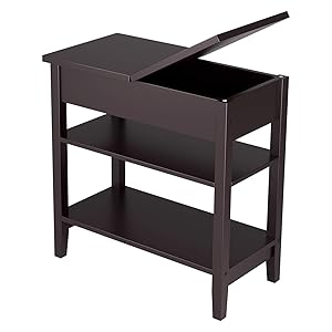 HOMECHO Modern End Side Table with Flip Top Storage Shelf Wooden Sofa Chair Bedside Couch ConsoleAccent Tables Night Stand for Living Room Bedroom, Brown, HMC-MD-019