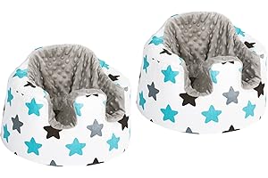 Solfres Set of 2 Baby Seat Cover, Compatible with Bumbo Seat (Original), Ultra Soft and Cozy Fabric Seat Cover, Washable Bumbo Seat Protector, Blue Gray Star