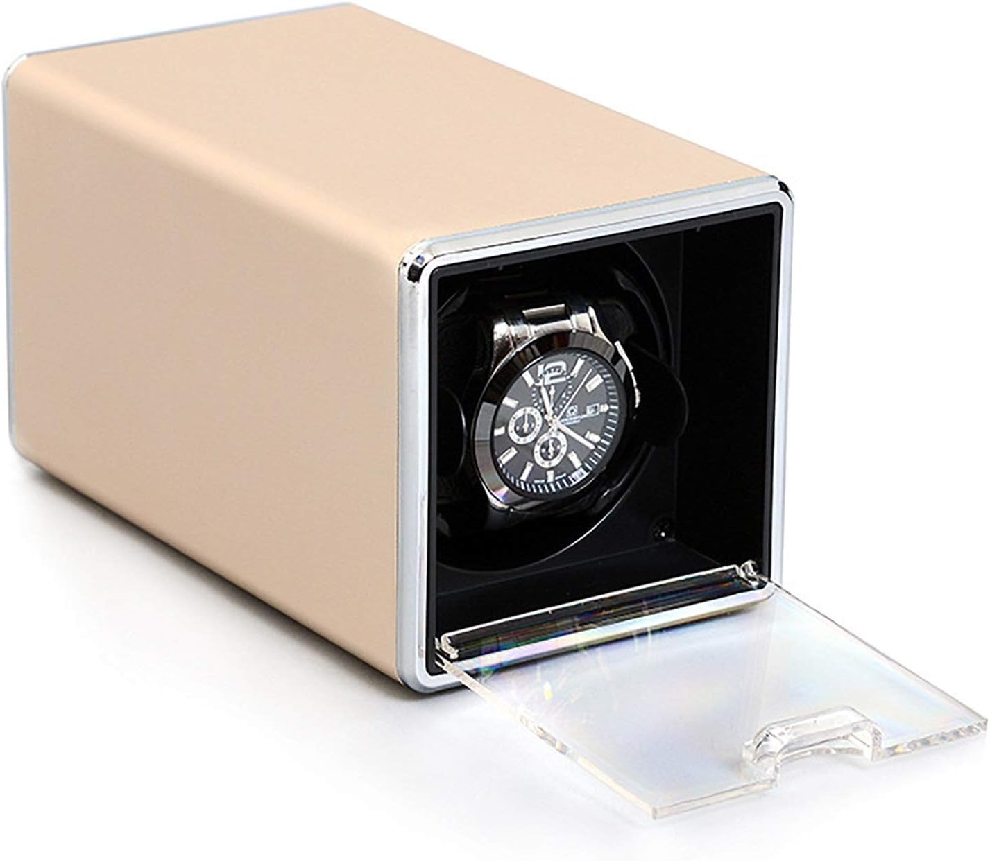 Winding Box Watch Winders - Mini 1+0 Automatic Watch Winder Box Mechanical Watch Shaker Motor Mover Rotator Turntable Winding Case Watch Storage Display Storage Box (Matte Metallic Champagne)