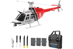 Hylukon C138 Remote Control Helicopter, 1:33 Scale Bell206 Helicopter 2.4G 4CH RTF Single Propeller Aileron Free, Six-axis Gyroscope, Modular Battery, One-Touch Function Gift for Adults 2 Batteries