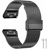 Fenix 8/7X/6X/5X Plus Band, 26mm Milanese Metal Quick Release Easy Fit Watch Strap with Double Button Clasp Compatible for Garmin Fenix 7X Pro/6X Pro/5X Plus/Enduro 3/tactix 7 Bands