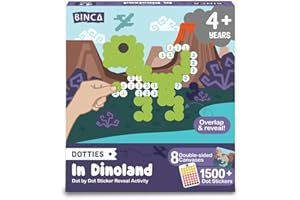 BINCA Dotties Dot Art Activity Kit, 1500+ Stickers, 8 Dinosaurs Mess-Free Activities, DIY Dot Sticker Art for Toddlers, Kids Travel Activities, Craft Kits & Gifts for Girls Ages 4,5,6,7
