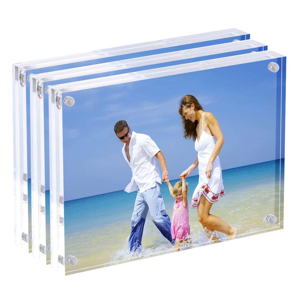Acrylic Photo Frames 15x20 cm (6x8 inch), Magnetic Acrylic Block Picture Frame, Desktop Frameless Photograph Display - Set of 3