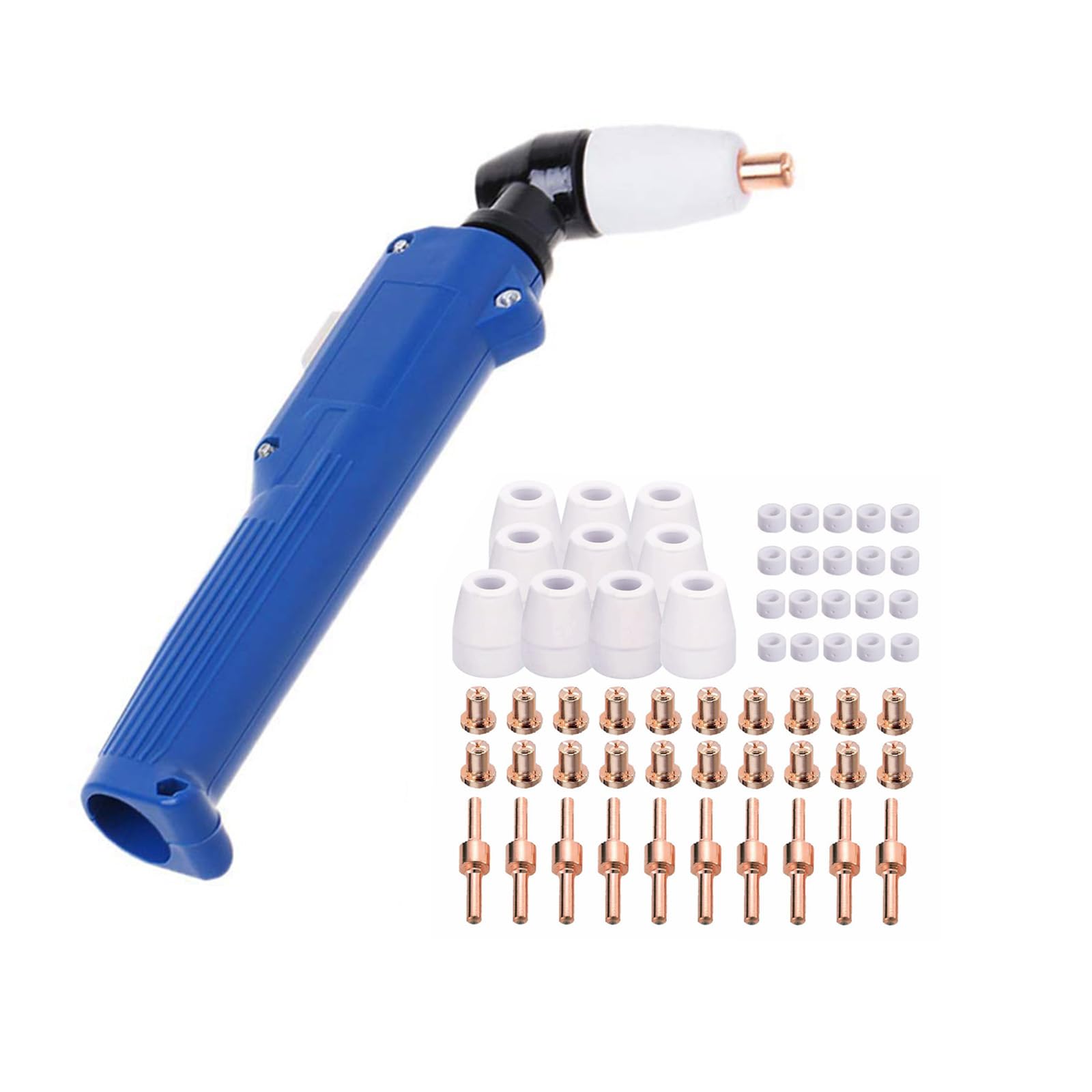 SUSEMSE PT31 Plasma Cutter Torch Head Body + 60PCS Extended Nozzle Electrode Tip Plasma Cutting Torch Consumables Accessory
