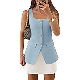 ZESICA 2026 Summer Casual Sleeveless Suit Vest for Women Square Neck Button Down Work Business Blazer Vests Waistcoat