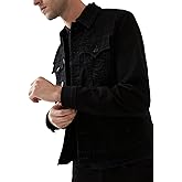 True Religion Men’s Denim Trucker Jacket – Black Jean Jacket for Men, Classic Lightweight Mens Denim Jacket