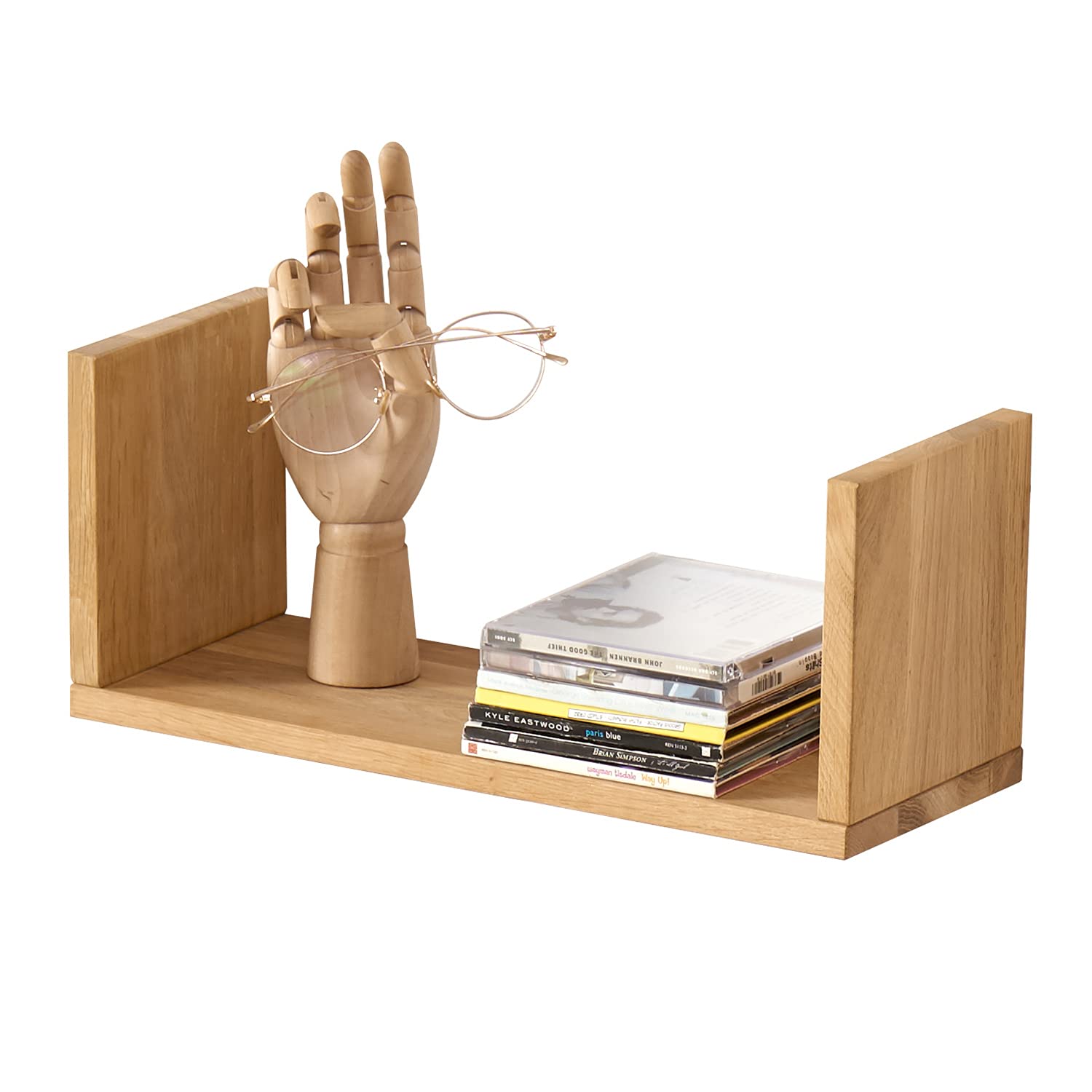 OAKERLAND Solid Oak Floating Shelf, 40cm Wooden Floating Wall Bookshelf U Shaped Display Wall Shelves for Office Home Decor Livingroom Bedroom