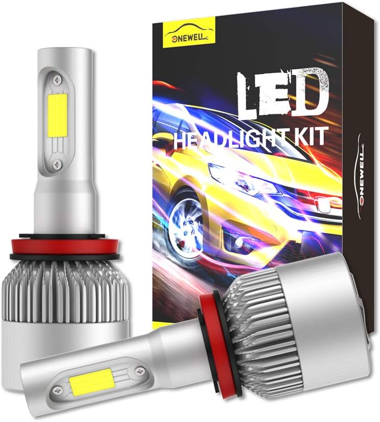 Onewell Led headlight bulbs h11/h9/h8 High/Low Beam All-in-One Conversion Kit,60W 6000K 9600lm Xenon White-Advanced COB Chips Super Bright Cool Fog Light Bulbs (Pack of 2)