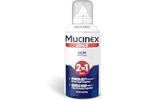 Mucinex Sinus Saline Nasal Spray & Sinus Rinse, Drug-Free, Additive Free, Non-Drowsy Nasal Irrigation with 2-in-1 Jet + Mist Spray Nozzle for Cold & Allergy Season, 4.5oz Saline Solution Spray